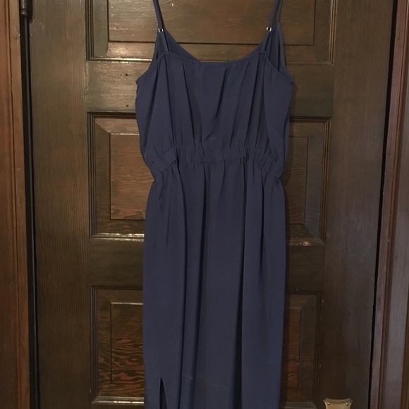 Blue Silk Slip Dress With Banded Waist - Picture 4 of 4
